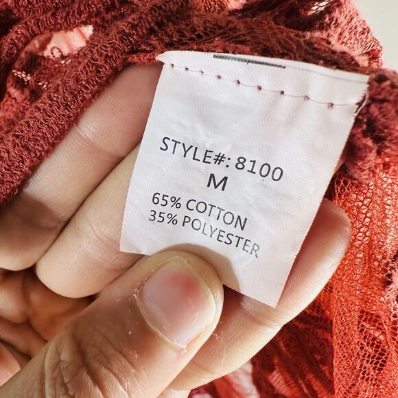 Vivid Collection Open Cardigan SZ M Red Crochet Lace Short Sleeve Top Boho Fall - Picture 12 of 15